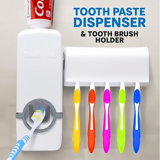 Automatic toothpaste dispenser with 5 toothbrush holder set