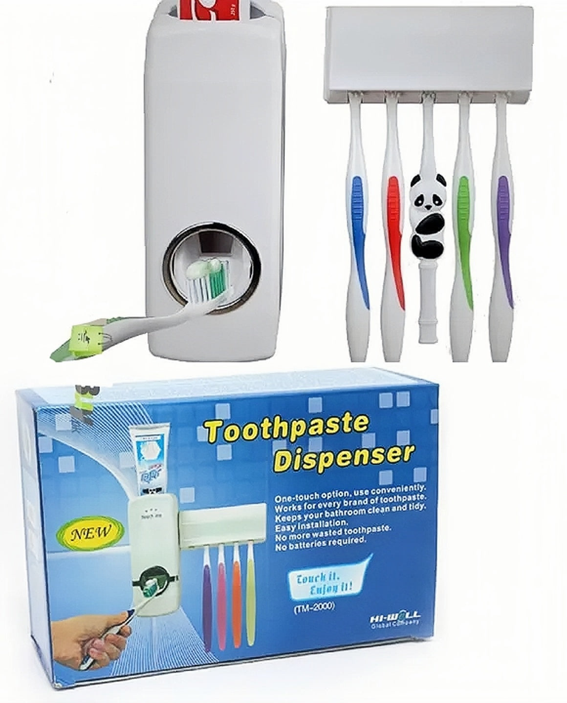 Automatic toothpaste dispenser with 5 toothbrush holder set