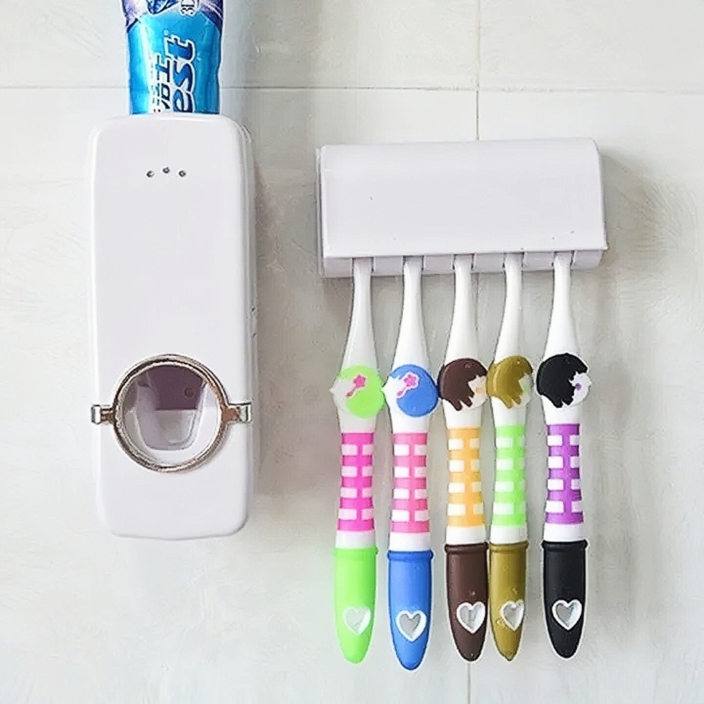 Automatic toothpaste dispenser with 5 toothbrush holder set