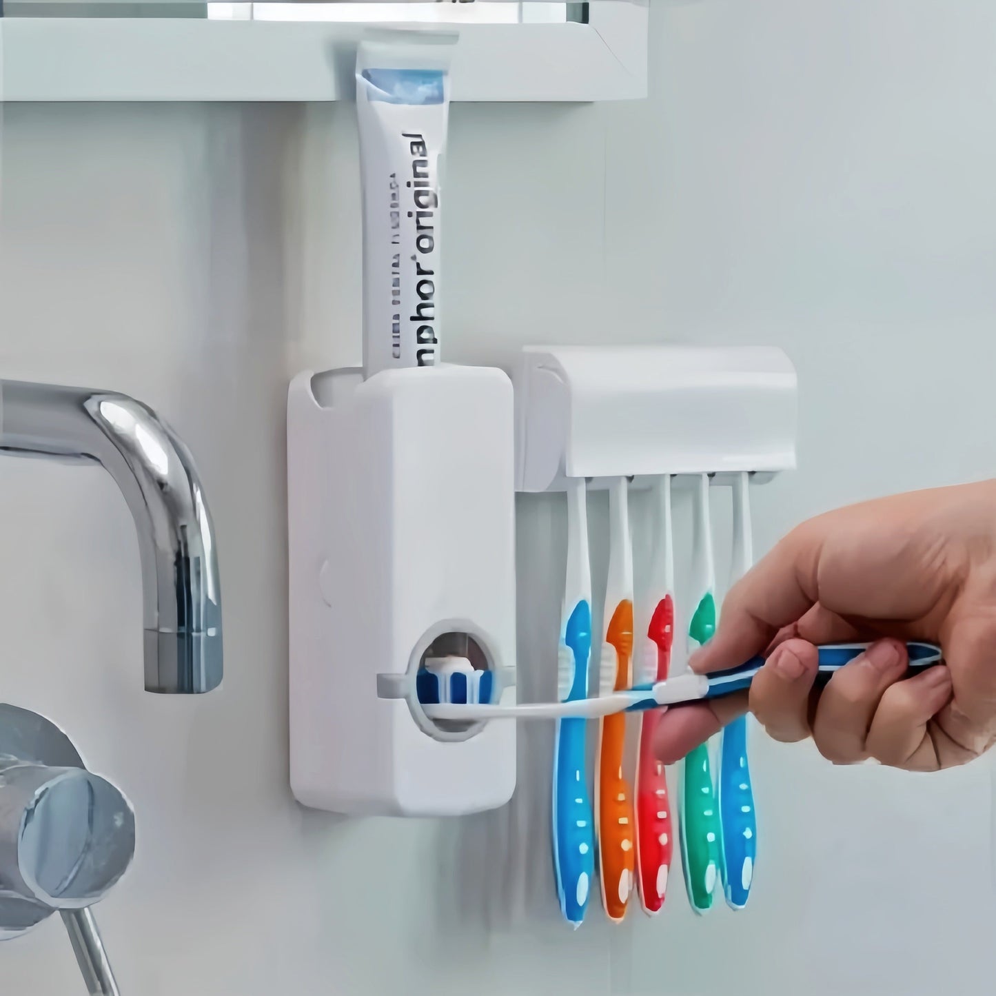 Automatic toothpaste dispenser with 5 toothbrush holder set